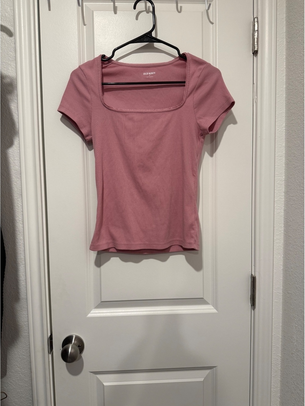 Old Navy Women's Pink Ribbed Short Sleeve Square Neck T-Shirt